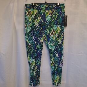 Jones New York Ankle Length Pants Leggings Abstract Print Teal Blue Green 12 NWT